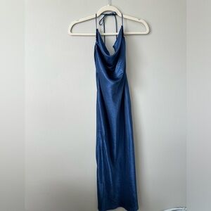 Blue Satin Maxi Dress